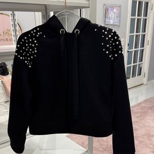 Lea & Viola Black Pearl-Embellished Hoodie